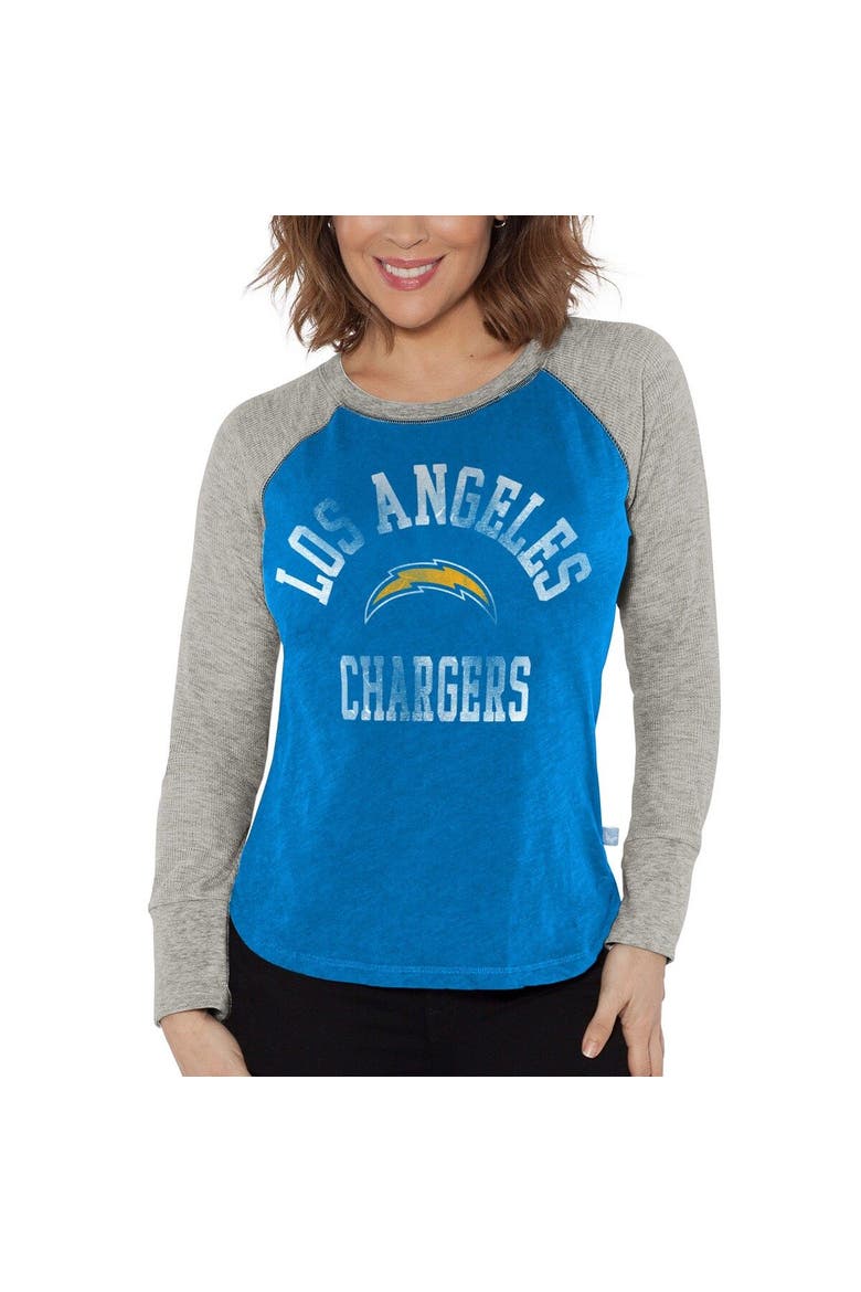 Women's G-III 4Her by Carl Banks Powder Blue/Heather Gray Los Angeles Chargers Waffle Knit Raglan Long Sleeve T-Shirt, Main, color, Powder Blue