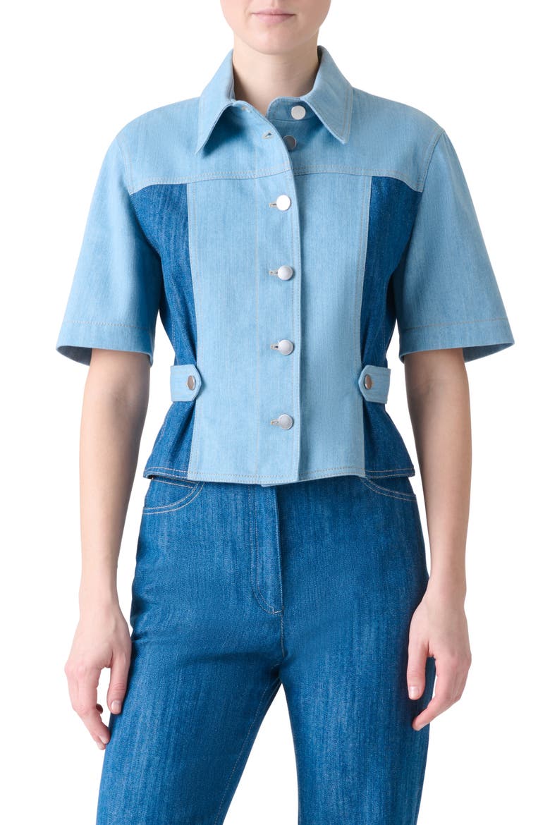 Mixed Wash Denim Button-Up Shirt, Main, color, SKY DENIM-MEDIUM DENIM