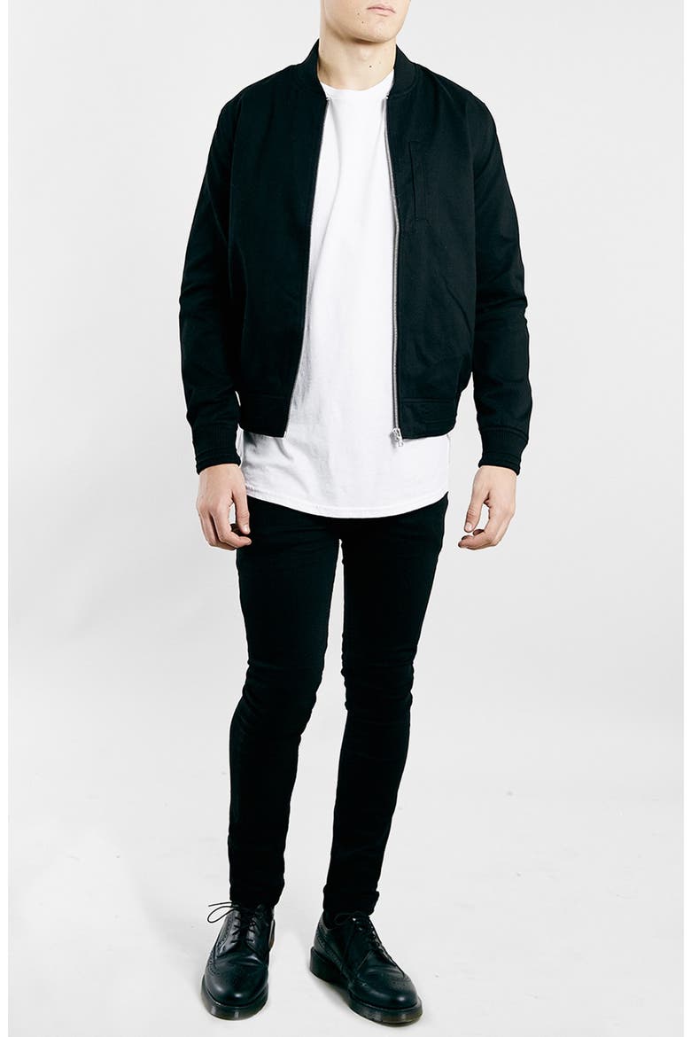 Black Cotton Bomber Jacket, Alternate, color, BLACK