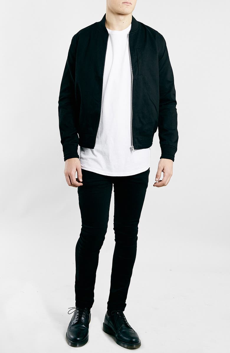 Topman Black Cotton Bomber Jacket, Alternate, color, 