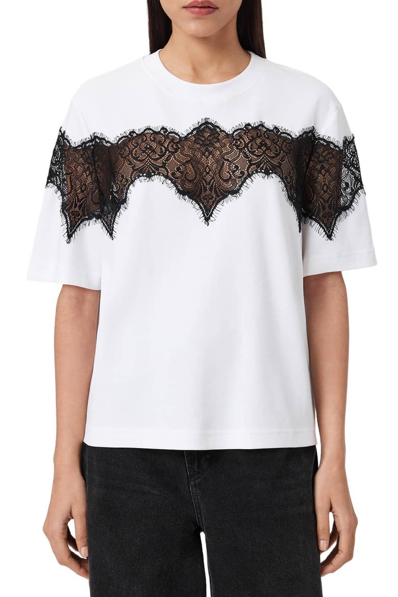 Lisa Lace Panel T-Shirt, Main, color, OPTIC WHITE
