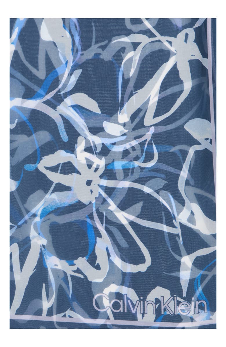 Calvin Klein Floral Chiffon Scarf, Alternate, color, Indigo