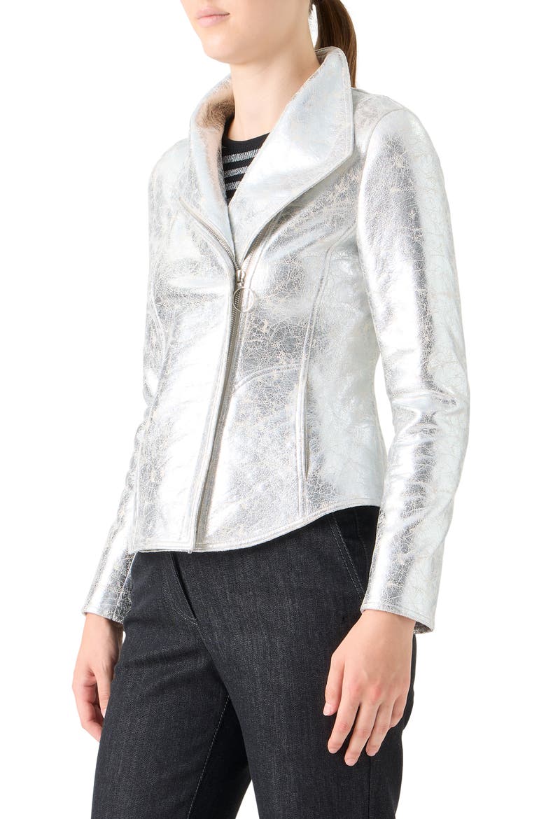 Metallic Faux Leather Moto Jacket, Alternate, color, ALUMINIUM