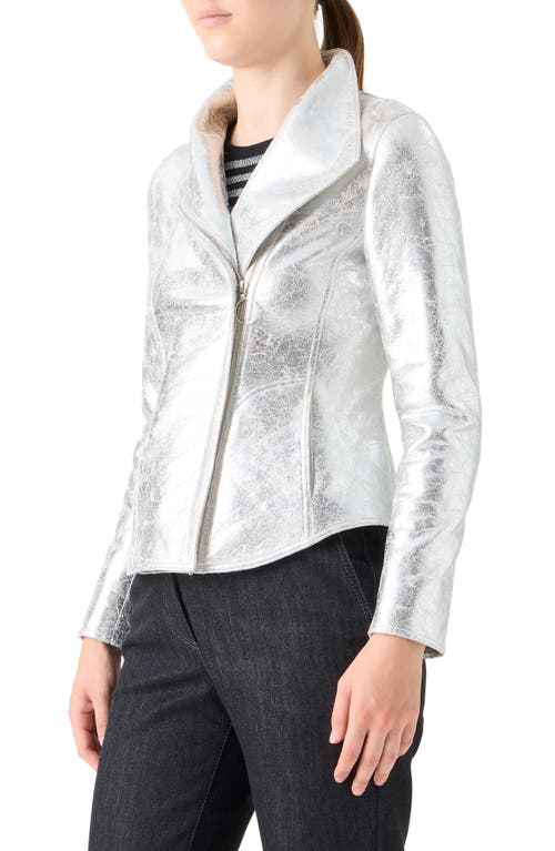 Akris Punto Metallic Leather Moto Jacket In Metallic