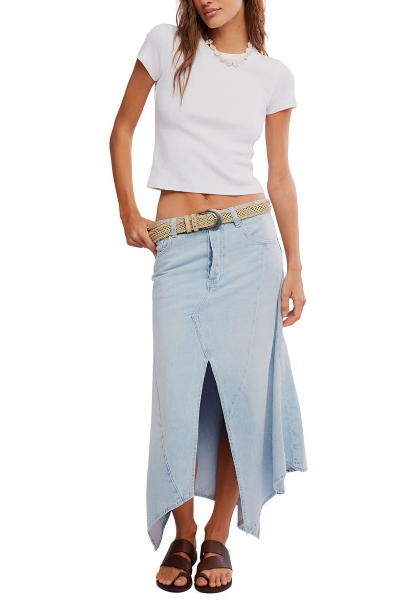 Free People Aquarius Handkerchief Denim Skirt, Alternate, color, Frostwire