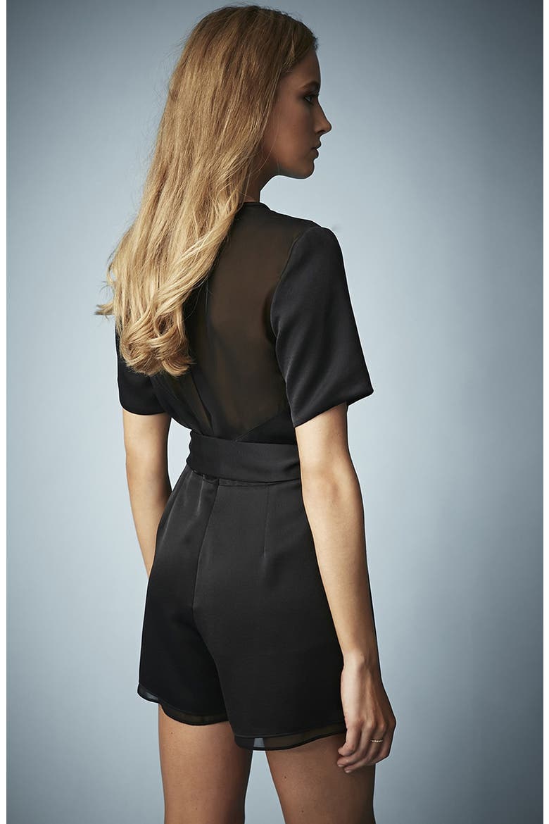 Kate Moss for Topshop Satin Romper, Alternate, color, BLACK