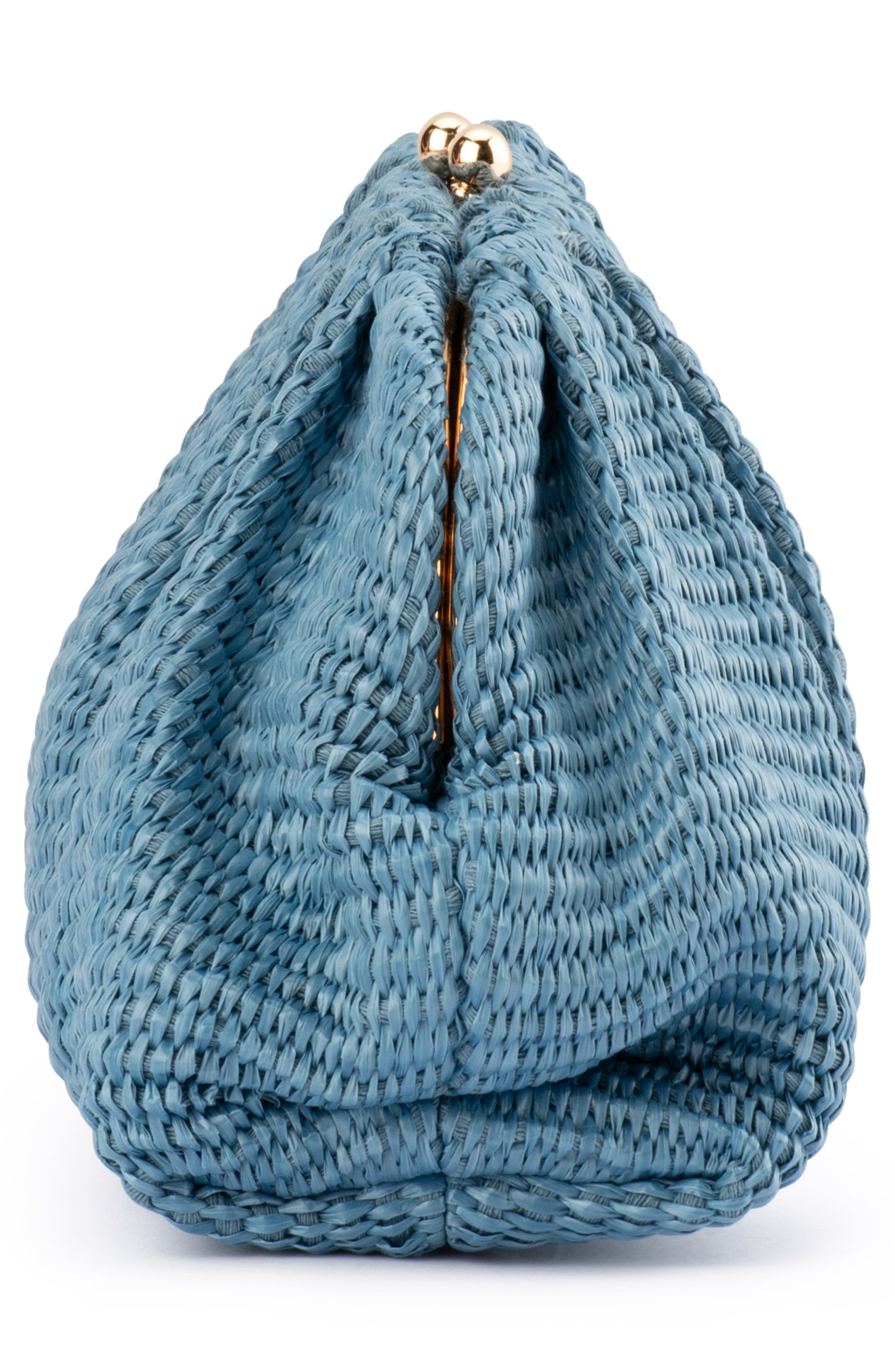 Olga Berg Queenie Woven Gathered Frame Clutch, Alternate, color, Blue