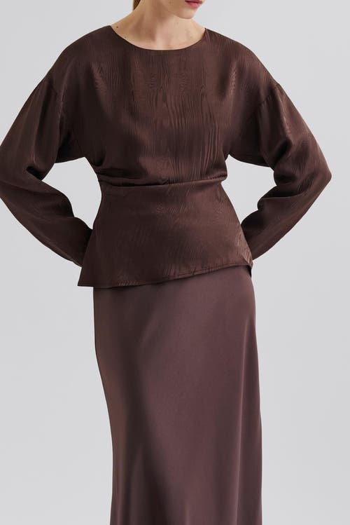 Malina Rosalie Jacquard Weave Satin Blouse In Brown