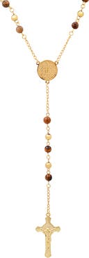 HMY JEWELRY Mens' 18K Gold Plate Stainless Steel Crystal Rosary Necklace