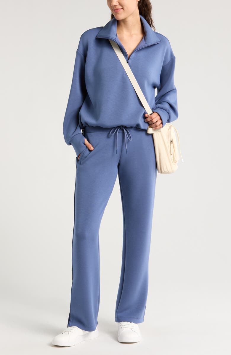 Zella Level Set Straight Leg Slit Hem Track Pants, Alternate, color, Blue Indigo