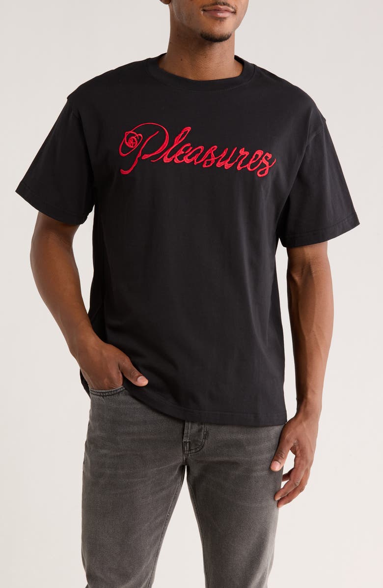 PLEASURES Scrawl Cotton Graphic T-Shirt, Main, color, Black