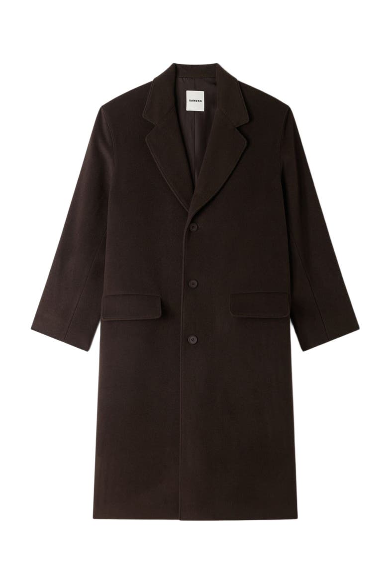 Long wool and cashmere coat, Alternate, color, Chocolate