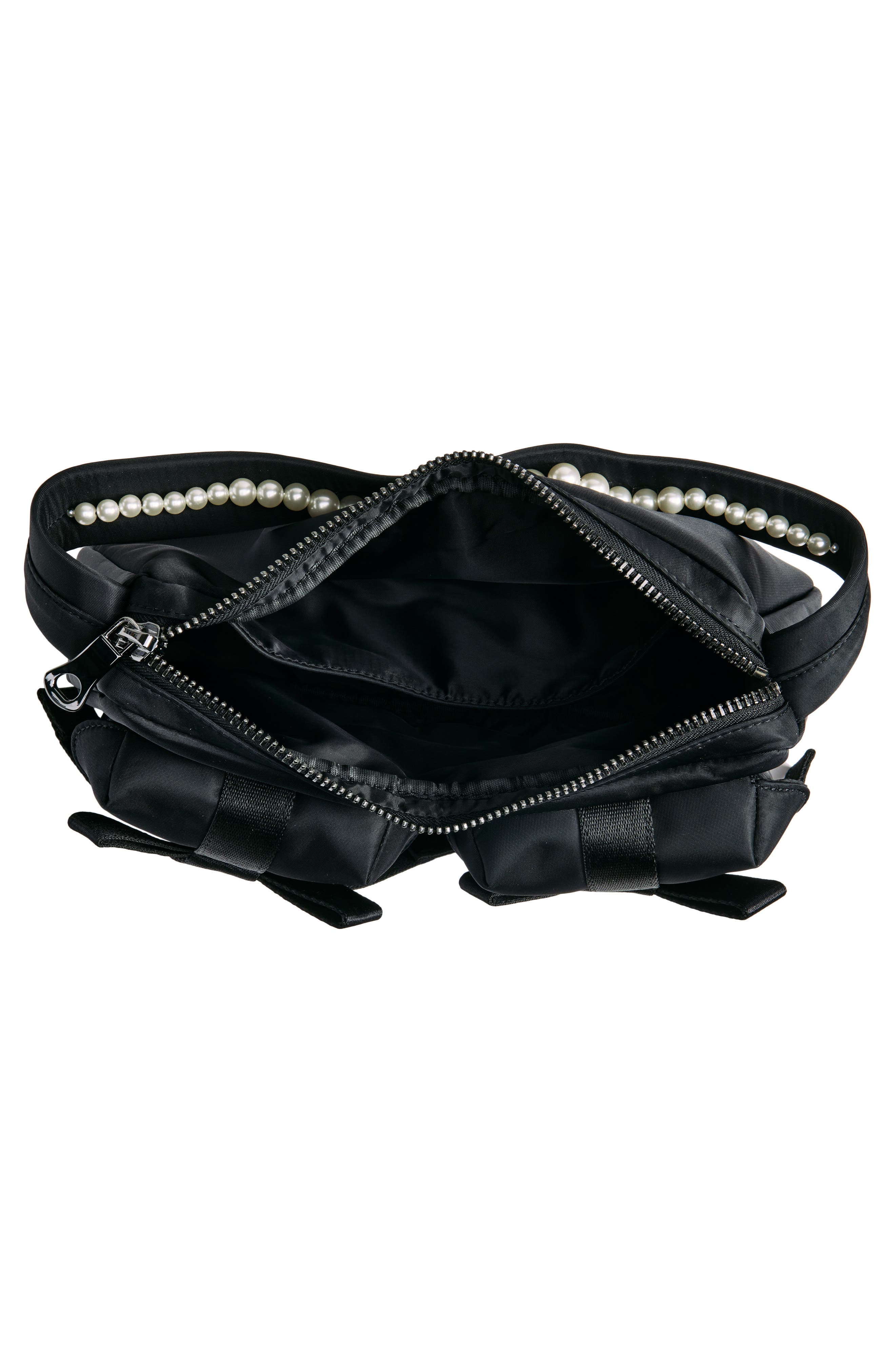 Classic Bow Satin Shoulder Bag, Alternate, color, BLACK/ PEARL