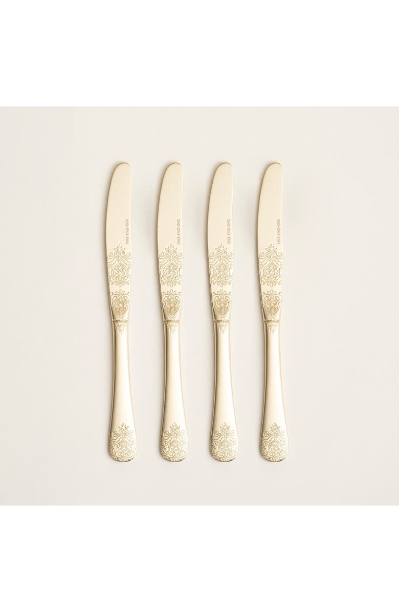 Zsa Zsa Zsu Dume Patterned Steel Dessert Knife Set Of 4, Alternate, color, Champagne