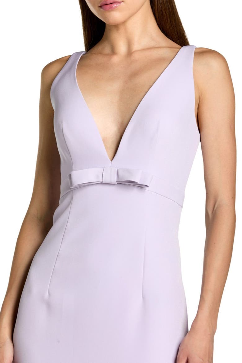 Crepe Sleeveless V Neck Sheath Gown With Bow, Alternate, color, Lilac