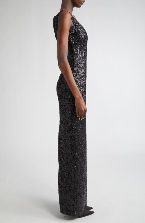 Michael Kors Sequined Portrait-neck Sleeveless Gown In Black