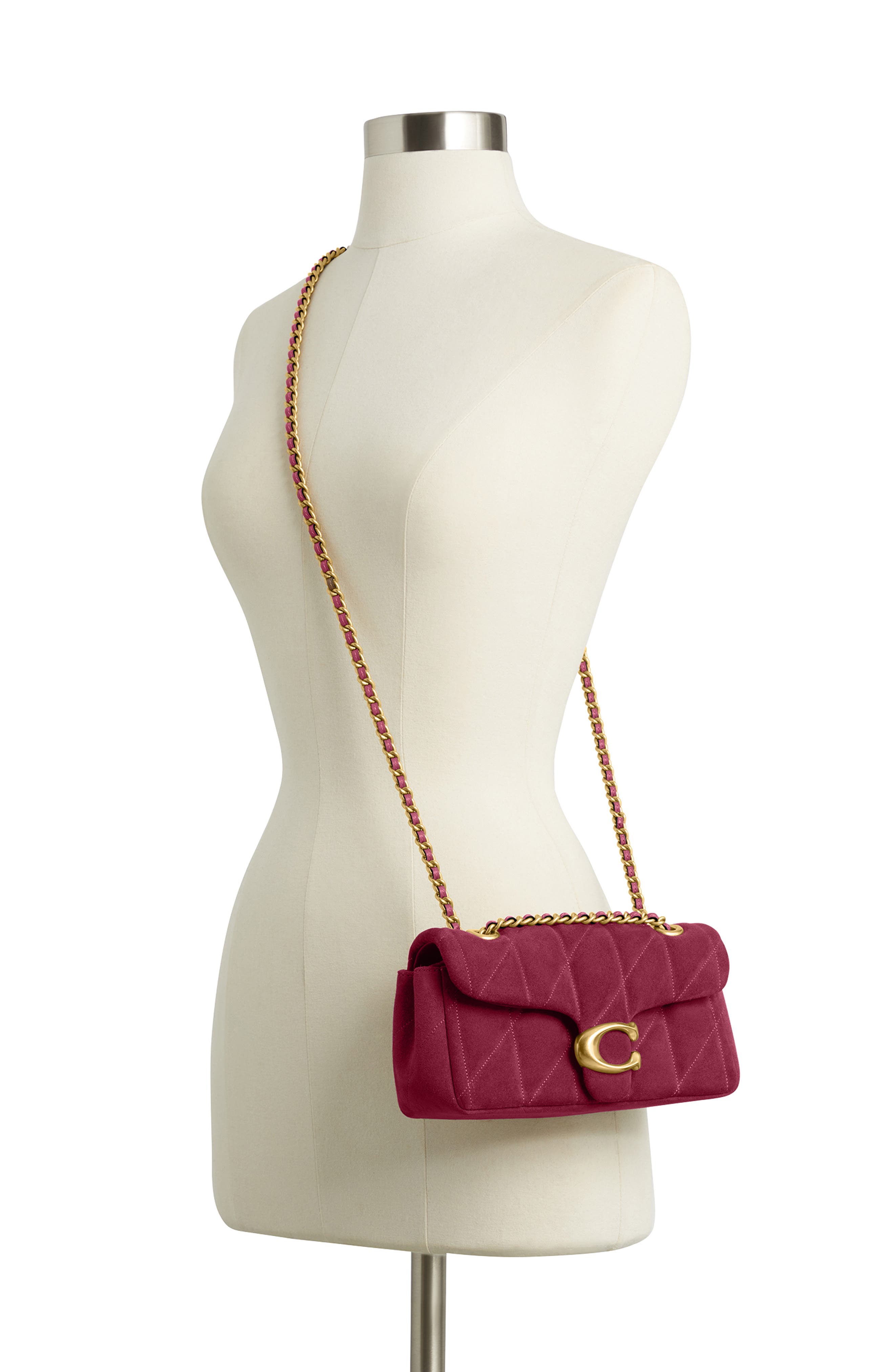 COACH Tabby 20 Quilted Suede Convertible Shoulder Bag, Alternate, color, B4/ Dark Fuchsia