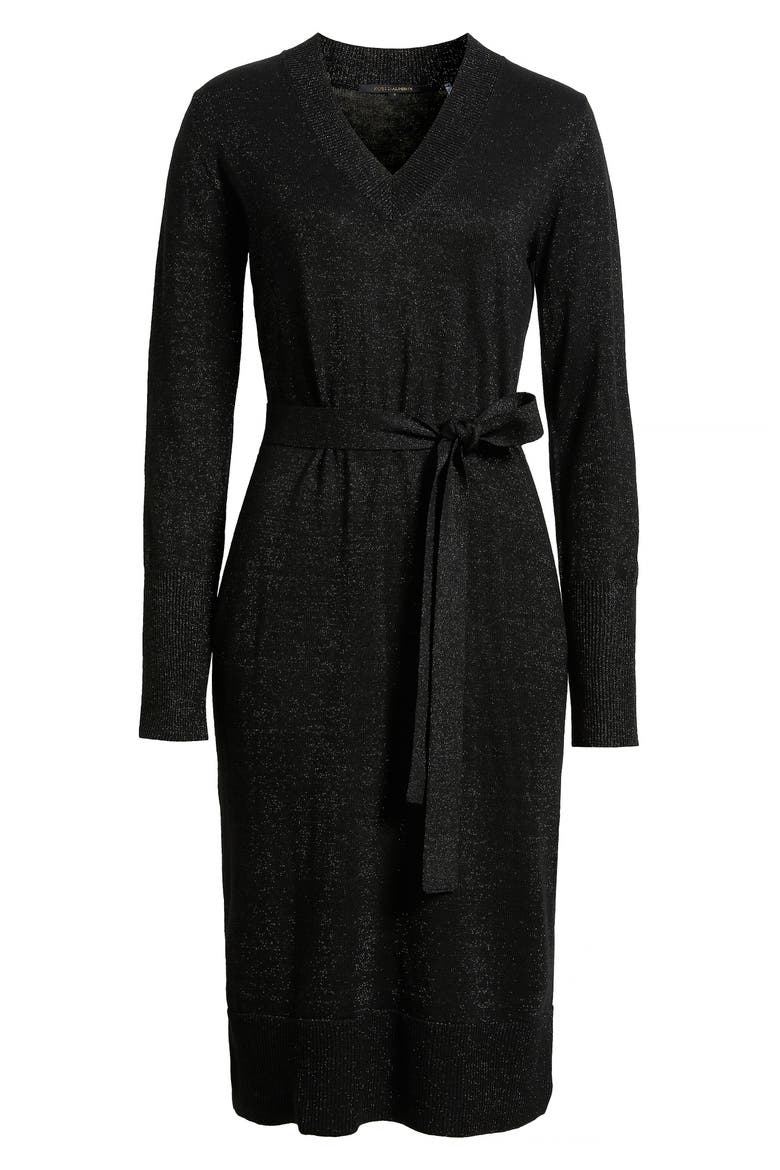 Russel Metallic Long Sleeve Sweater Dress, Alternate, color, BLACK