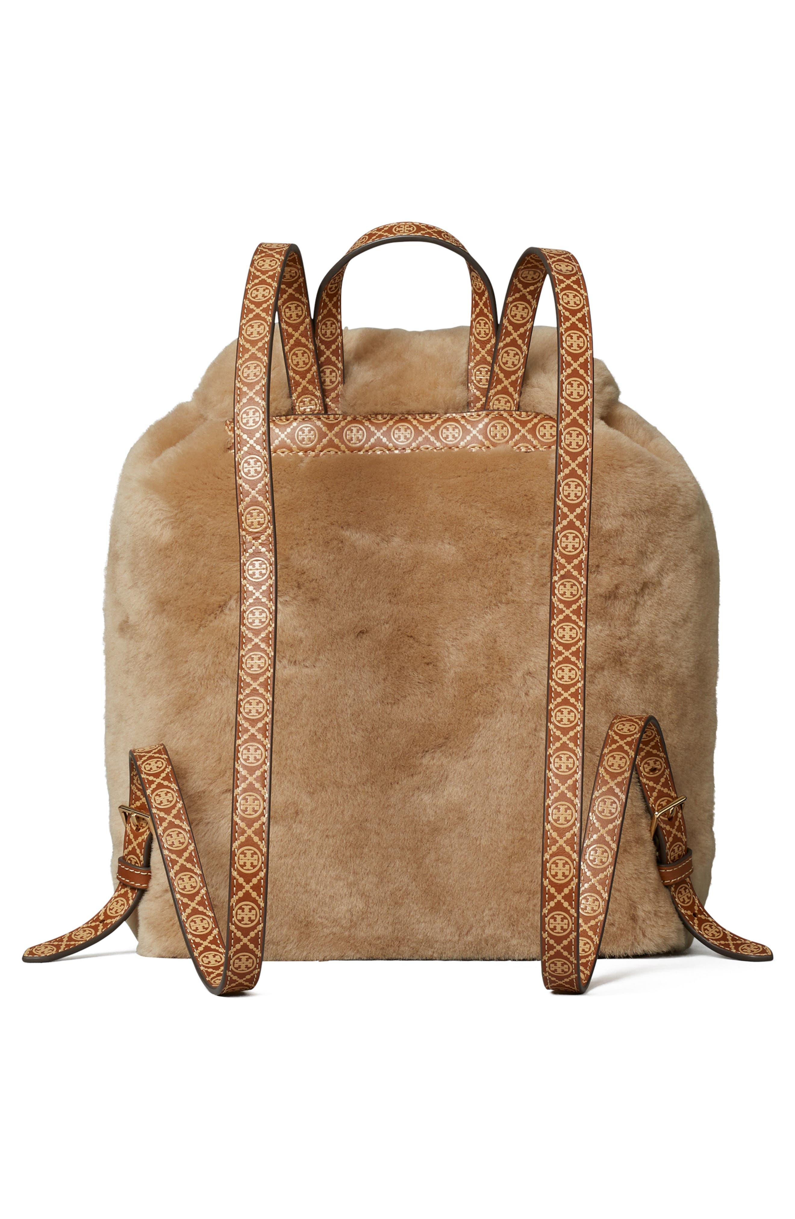 T Monogram Genuine Shearling Backpack, Alternate, color, TEDDY