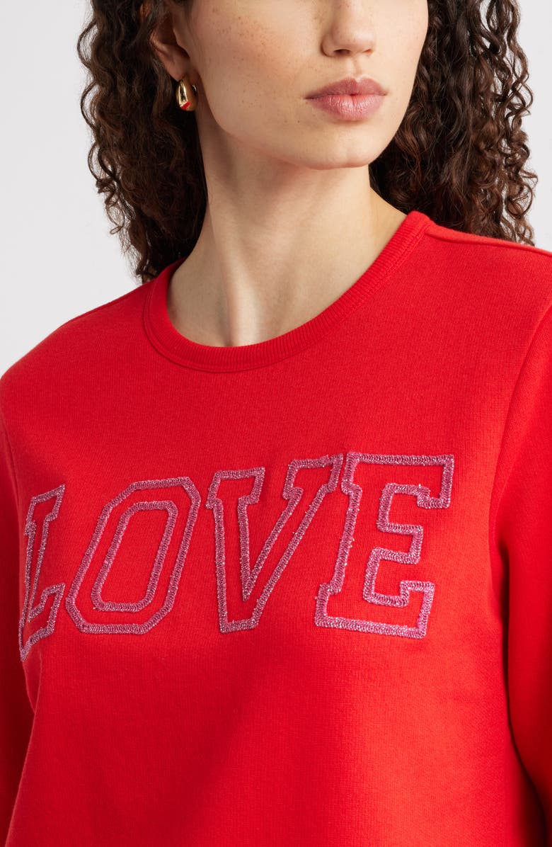 Caslon<sup>®</sup> Love Metallic Embellished Sweatshirt, Alternate, color, Red Goji Pink Yarrow Love