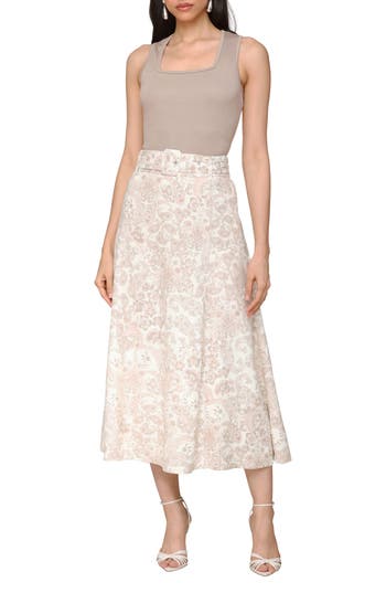 Bagatelle Ribbed Tank & Paisley Midi Skirt Set In White