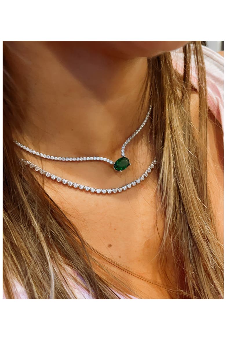 Oval Pendant Tennis Necklace, Alternate, color, SILVER / GREEN