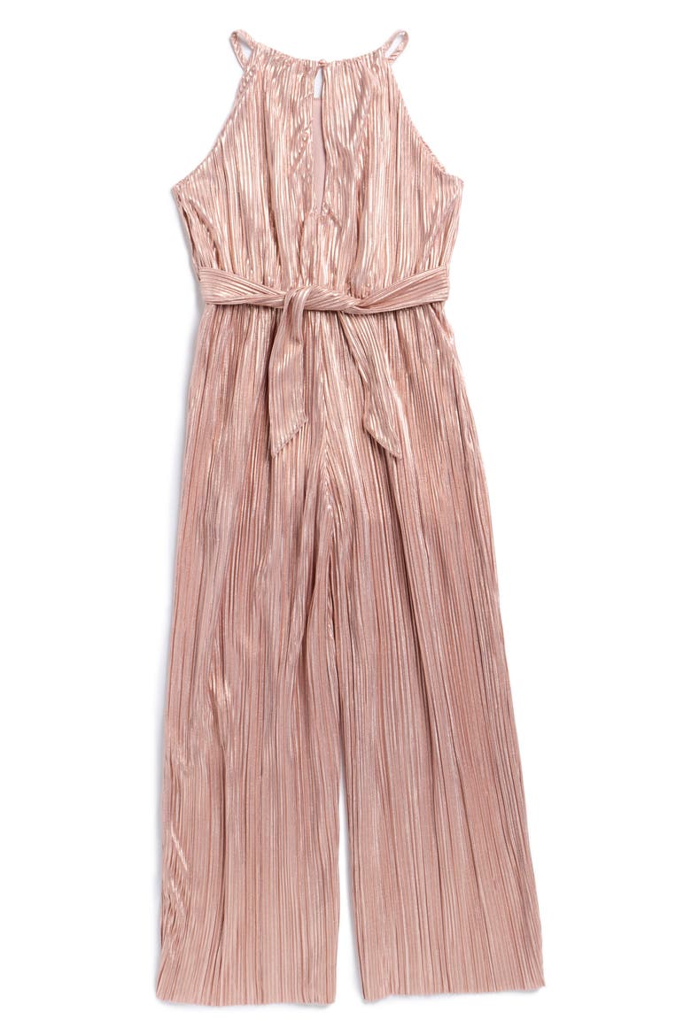 Kids' Foil Plissé Jumpsuit, Alternate, color, BLUSH/ ROSE GOLD