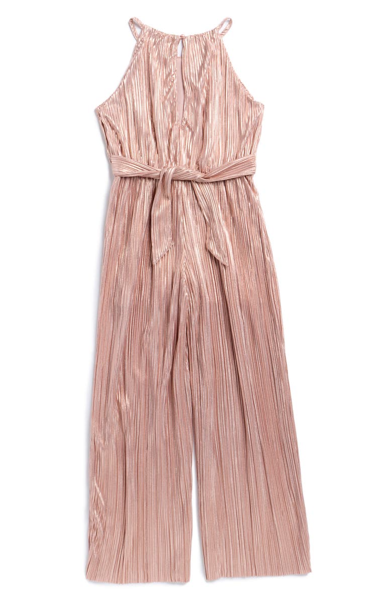 LOVE, NICKIE LEW Kids' Foil Plissé Jumpsuit, Alternate, color, Blush/ Rose Gold
