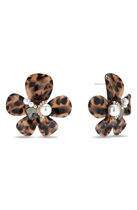 Arabella Imitation Pearl Flower Post Earrings