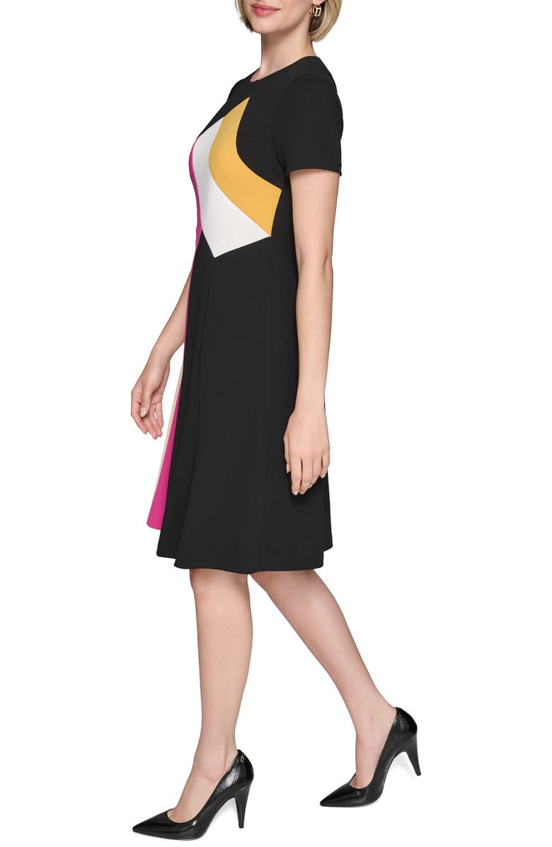 KARL LAGERFELD PARIS Scuba Crepe Colorblock A-Line Dress, Alternate, color, Black Multi