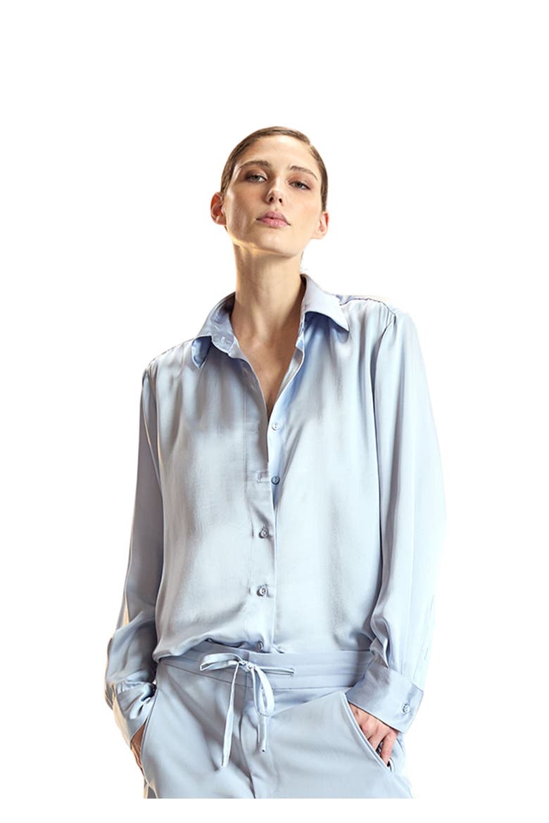 Silk Button Up Shirt, Alternate, color, Blue