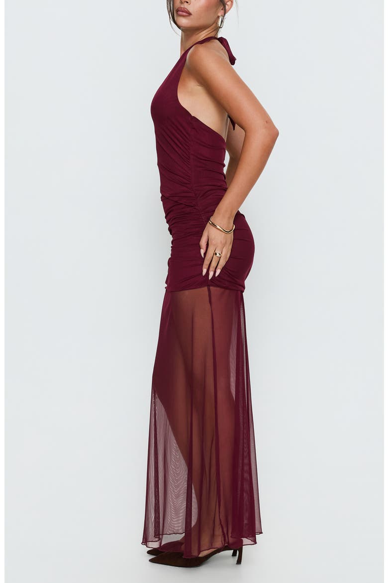 Desta Halter Sheer Maxi Dress, Alternate, color, BURGUNDY