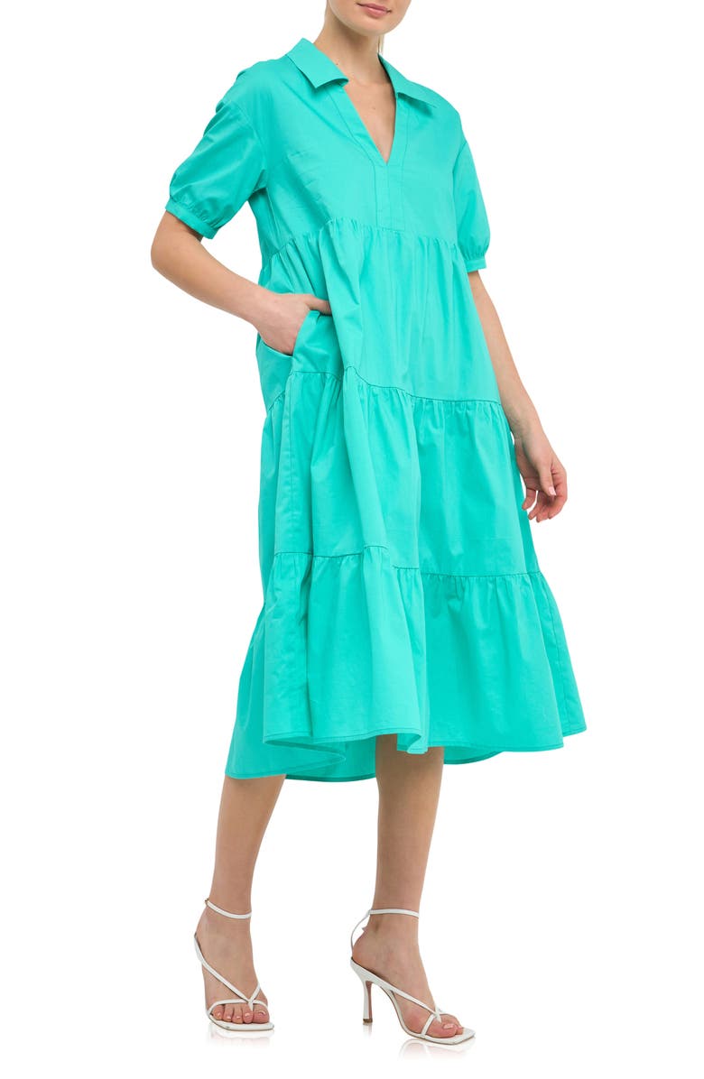 English Factory Tiered Puff Sleeve Dress, Alternate, color, 