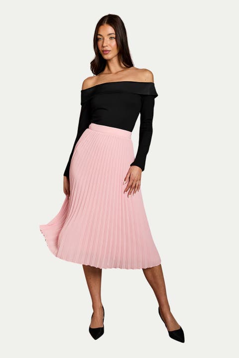 Pleated Georgette Midi Skirt