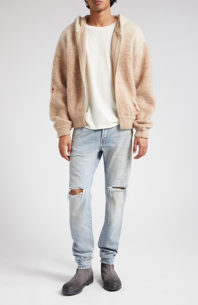 John Elliott Distressed Gradient Mohair & Wool Blend Hooded Sweater, Main, color,