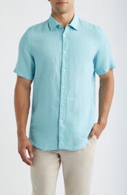 Bugatchi Orson Shaped Fit Short Sleeve Linen Button-Up Shirt