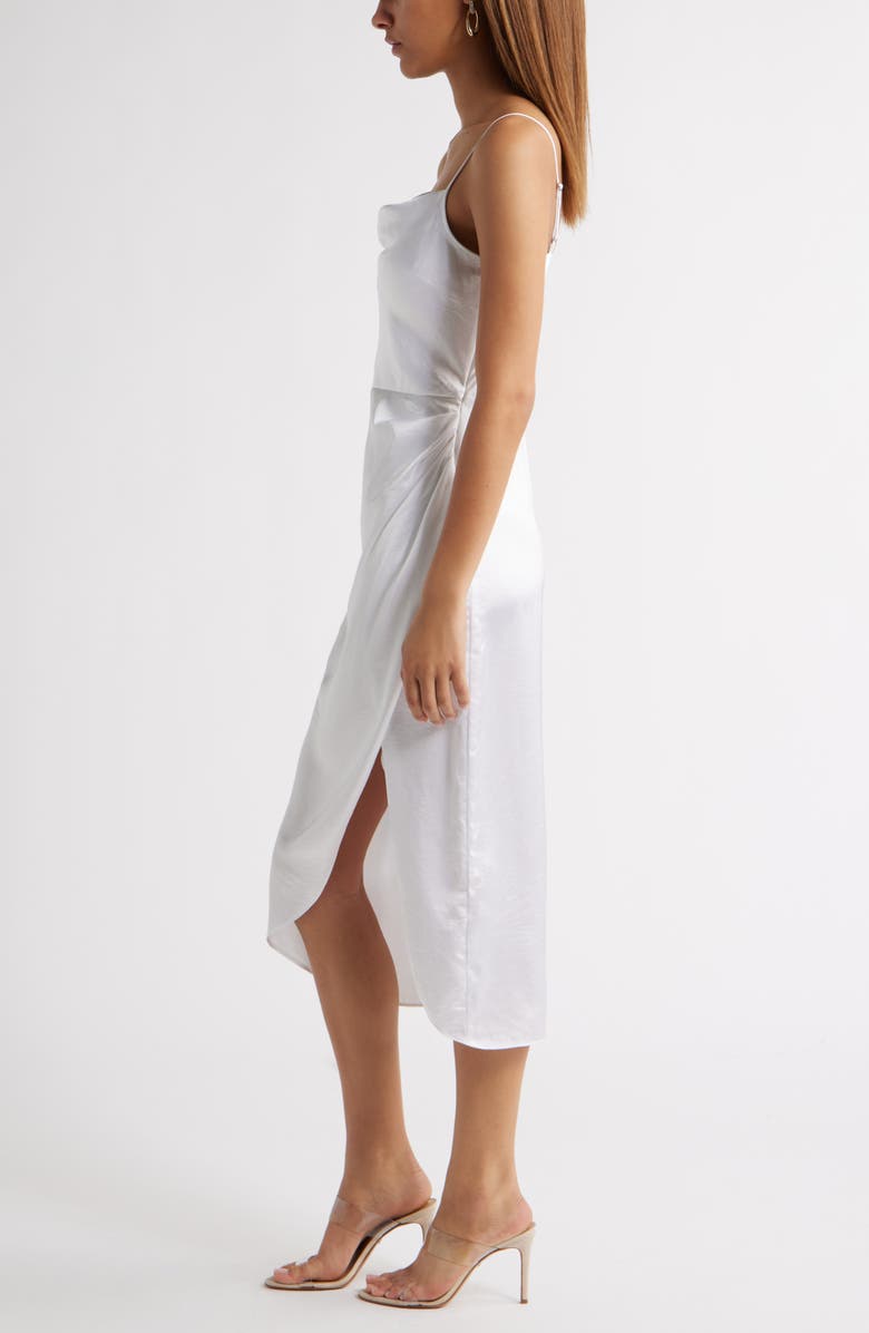 Open Edit Cowl Neck Satin Midi Dress, Alternate, color, White