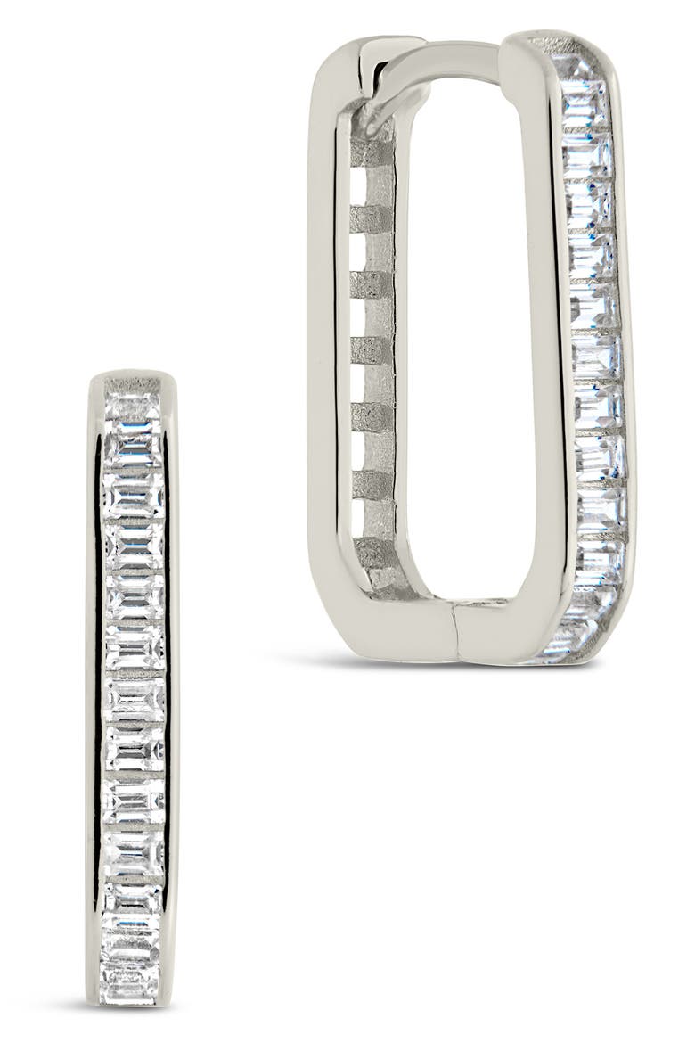 Piper CZ Rectangular Hoop Earrings, Main, color, SILVER