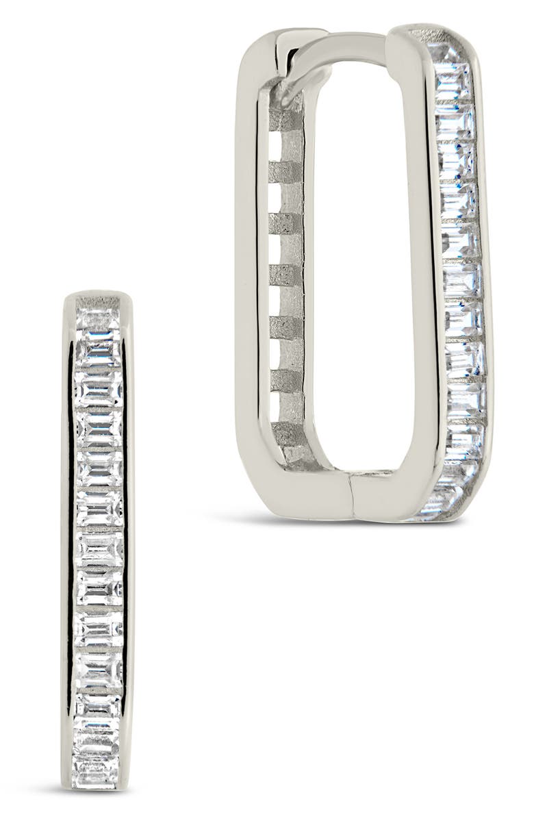 Sterling Forever Piper CZ Rectangular Hoop Earrings, Main, color, Silver