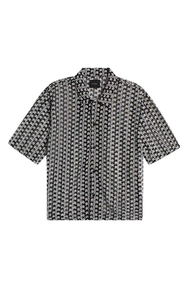 PacSun Rumi Oversize Open Knit Camp Shirt, Alternate, color, Black/ White