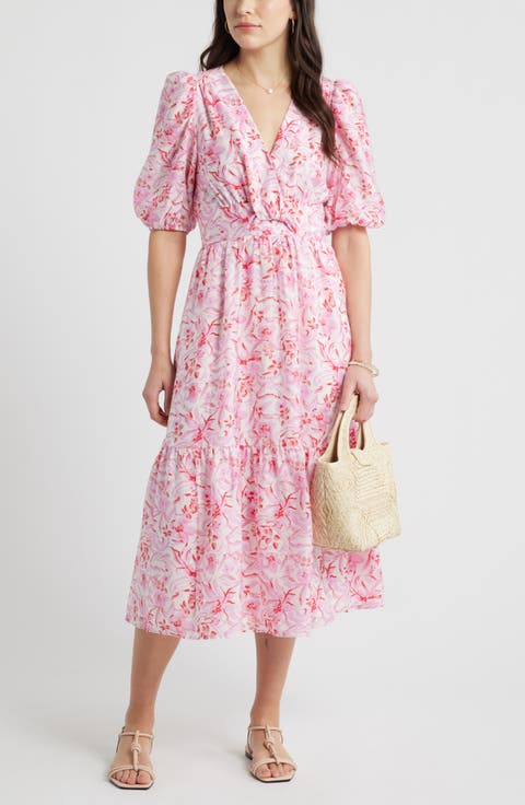 Twist Detail Allover Print Midi Dress