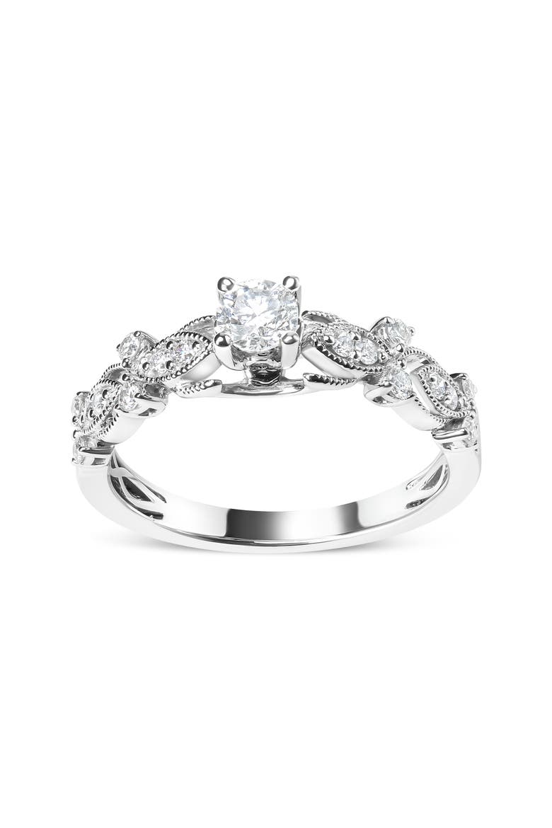 14K White Gold 1/2 Cttw Diamond Vintage Style Engagement Ring, Main, color, White