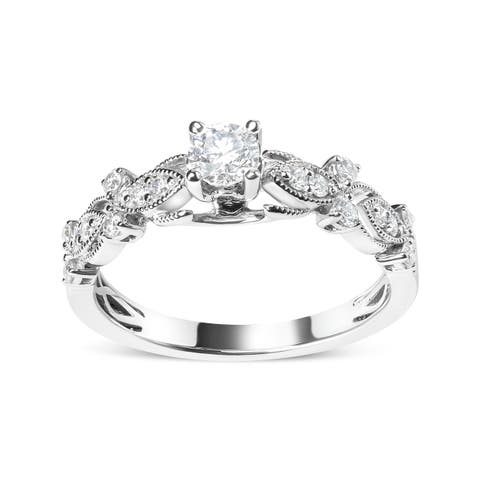 14K White Gold 1/2 Cttw Diamond Vintage Style Engagement Ring
