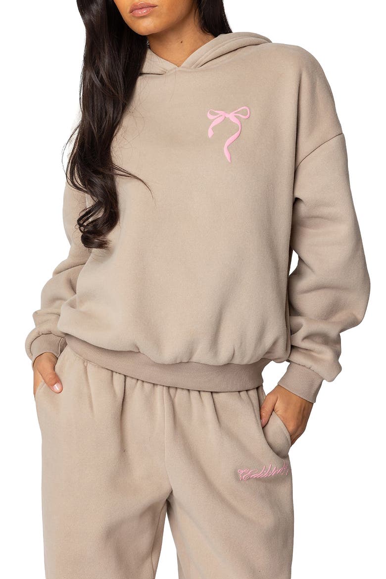 Sasha Bow Detail Hoodie, Main, color, BEIGE