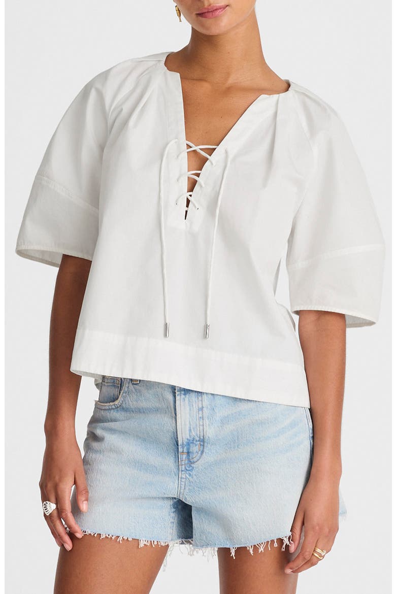 Cotton Poplin Lace-Up Top, Main, color, WHITE