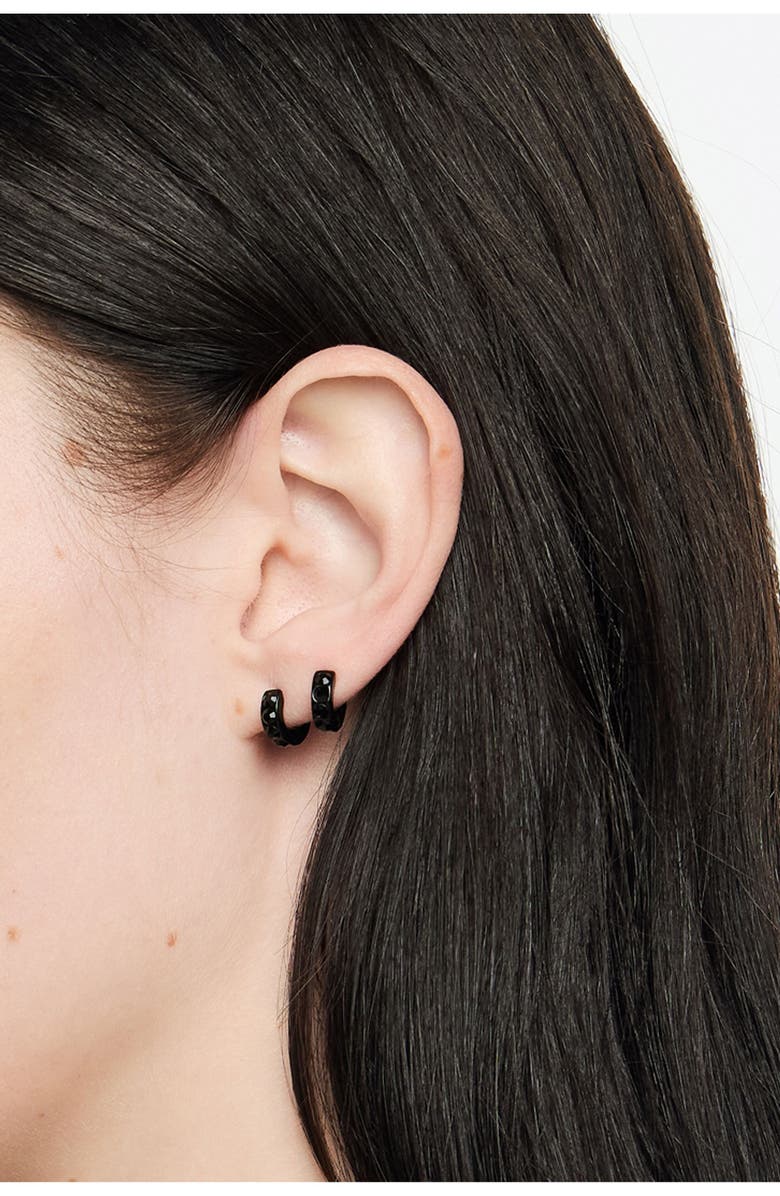 Bimba y Lola Mini Hoop Earrings With Crystals, Alternate, color, Black