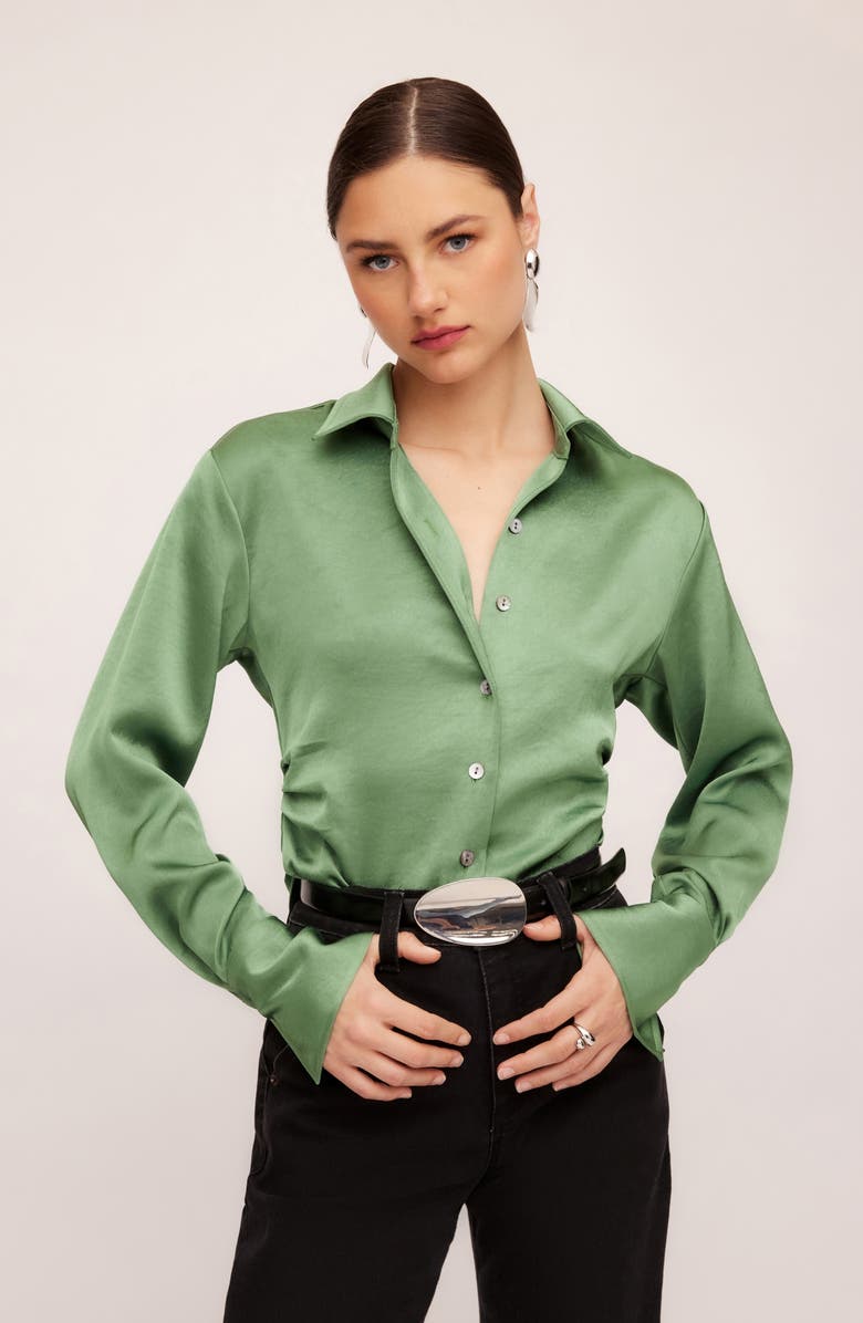 FIFTEEN TWENTY Tawnie Side Pleat Satin Shirt, Alternate, color, Sage
