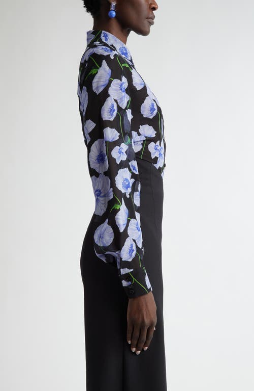 Carolina Herrera Floral Print Silk Button-up Shirt In Black Multi