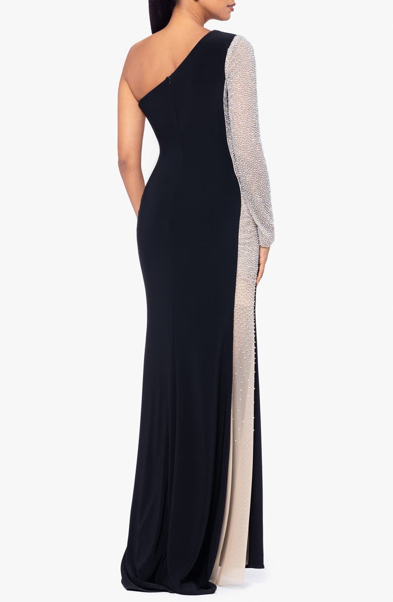 Xscape Evenings Faraj Beaded Long Sleeve One-Shoulder Gown, Alternate, color, 