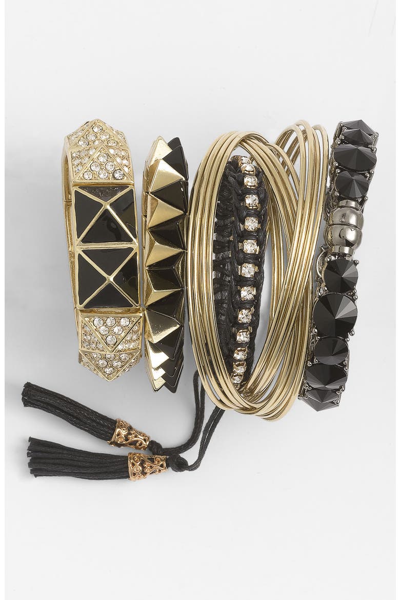 Pyramid Stretch Bracelet, Alternate, color, BLACK/ GOLD